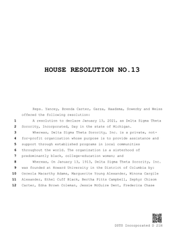 House Resolution No.13