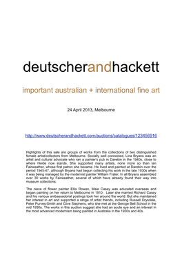 Deutscherandhackett Important Australian + International Fine Art
