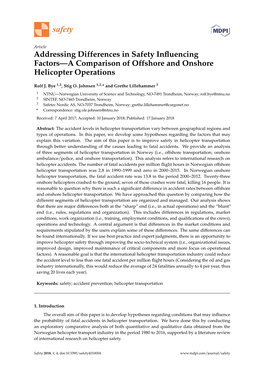 Addressing Differences in Safety Influencing Factors—A Comparison of Offshore and Onshore Helicopter Operations