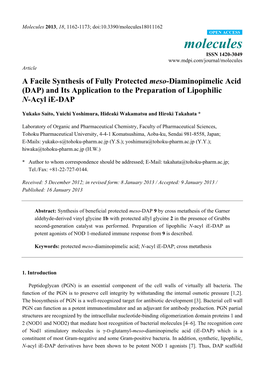 A Facile Synthesis of Fully Protected Meso-Diaminopimelic Acid (DAP) and Its Application to the Preparation of Lipophilic N-Acyl Ie-DAP