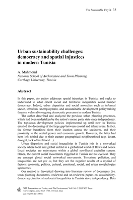 Urban Sustainability Challenges: Democracy and Spatial Injustices in Modern Tunisia