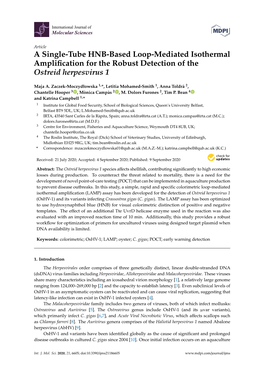 A Single-Tube HNB-Based Loop-Mediated Isothermal Ampliﬁcation for the Robust Detection of the Ostreid Herpesvirus 1