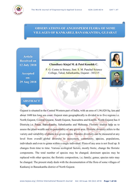 Observations of Angiosperm Flora of Some Villages of Kankarej, Banaskantha, Gujarat