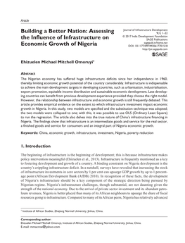 Building a Better Nation: Assessing the Influence of Infrastructure on Economic Growth of Nigeria