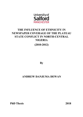 The Influence of Ethnicity in Newspaper Coverage of the Plateau State Conflict in North-Central Nigeria (2010-2012)