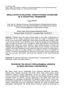 Single State in Palestine: Constitutional Patriotism As a Conceptual Framework.” Bulletin of Palestine Studies, No