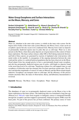 Water Group Exospheres and Surface Interactions on the Moon, Mercury, and Ceres