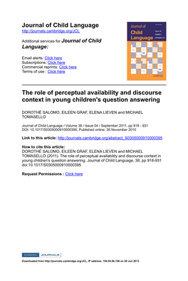 Journal of Child Language the Role of Perceptual Availability And