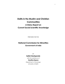 Dalits in the Muslim and Christian Communities a Status Report on Current Social Scientific Knowledge