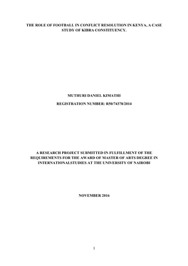 The Role of Football in Conflict Resolution in Kenya, a Case Study of Kibra Constituency