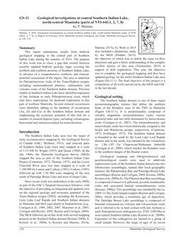 Geological Investigations at Central Southern Indian Lake, North-Central Manitoba (Parts of NTS 64G1, 2, 7, 8) by T