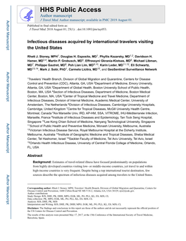 Infectious Diseases Acquired by International Travelers Visiting the United States