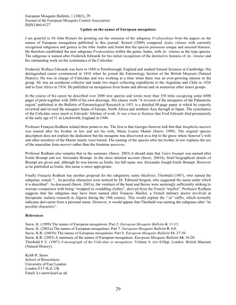 European Mosquito Bulletin, 1 (2003), 29 Journal of the European Mosquito Control Association ISSN1460-6127 Update on the Names of European Mosquitoes