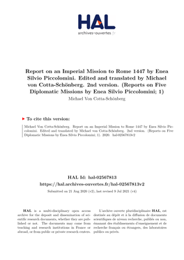 Report on an Imperial Mission to Rome 1447 by Enea Silvio Piccolomini