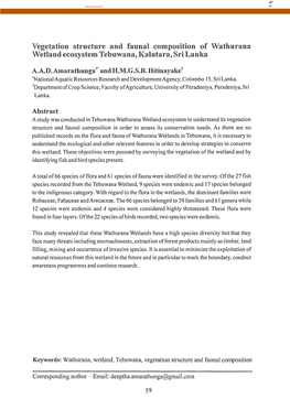 Vegetation Structure and Faunal Composition of Wathurana Wetland Ecosystem Tebuwana, L(Alutara, Sri Lanka