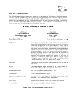 County of Forsyth, North Carolina (The “County”) to Provide Information in Connection with the Sale and Issuance of the Bonds Described Herein (The “Bonds”)