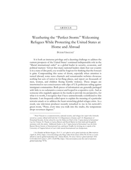 Weathering the “Perfect Storm:” Welcoming Refugees While Protecting the United States at Home and Abroad