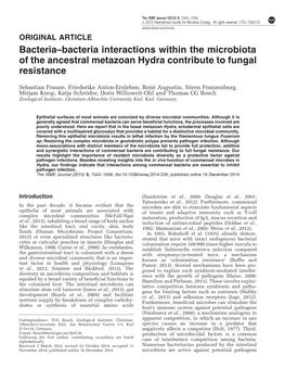 Bacteria Interactions Within the Microbiota of the Ancestral Metazoan Hydra Contribute to Fungal Resistance