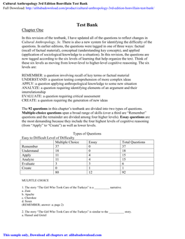 Cultural Anthropology 3Rd Edition Bonvillain Test Bank Full Download