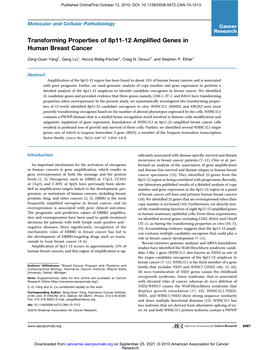 Transforming Properties of 8P11-12 Amplified Genes in Human Breast Cancer