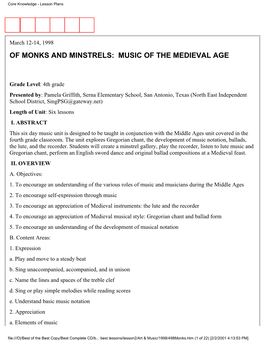 Of Monks and Minstrels: Music of the Medieval Age