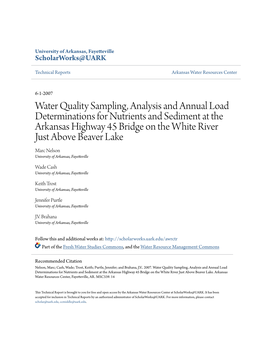 Water Quality Sampling, Analysis and Annual Load Determinations For