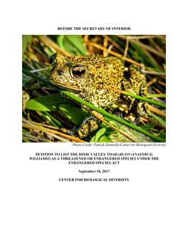 Final Petition to List Dixie Valley Toad Under The