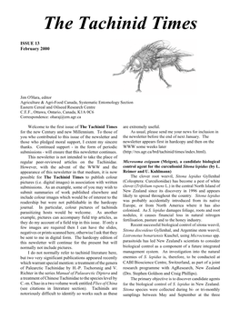 View the PDF File of the Tachinid Times, Issue 13