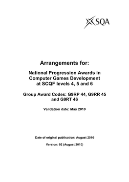 NPA Computer Games Development at SCQF Levels 4, 5 & 6 Arrangements