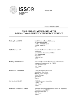 Final List of Participants at the International Scientific Studies Conference