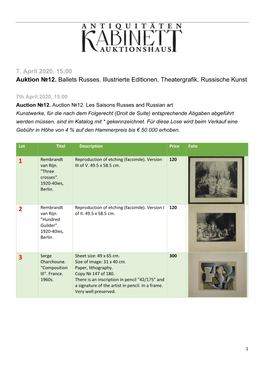 7. April 2020, 15:00 Auktion №12. Ballets Russes. Illustrierte Editionen