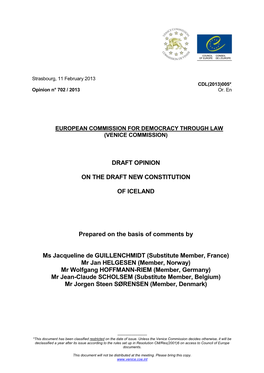 Draft Opinion on the Draft New Constitution of Iceland