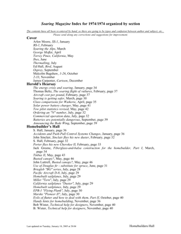 Soaring Magazine Index for 1974/1974 Organized by Section