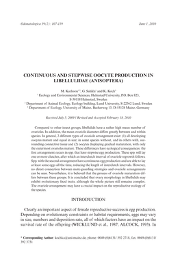 Continuous and Stepwise Oocyte Production in Libellulidae (Anisoptera)