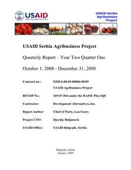 USAID Serbia Agribusiness Project Quarterly Report – Year Two