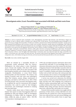 Mesostigmata Mites (Acari: Parasitiformes) Associated with Birds and Their Nests from Egypt