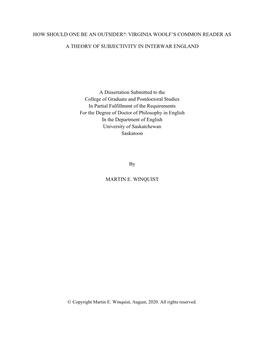 How Should One Be an Outsider?: Virginia Woolf's Common Reader As