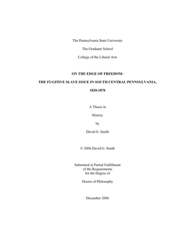 The Fugitive Slave Issue in South Central Pennsylvania