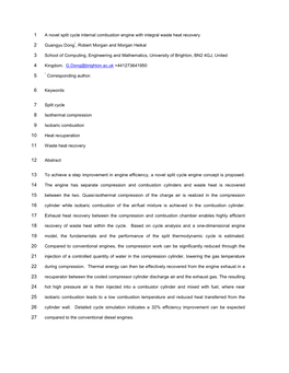 A Novel Split Cycle Internal Combustion Engine with Integral Waste Heat Recovery