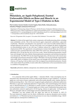 Phloridzin, an Apple Polyphenol, Exerted Unfavorable Effects on Bone and Muscle in an Experimental Model of Type 2 Diabetes in Rats