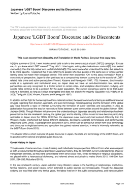 Japanese 'LGBT Boom' Discourse and Its Discontents Written by Ioana Fotache