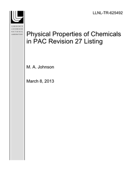 Physical Properties of Chemicals in PAC Revision 27 Listing