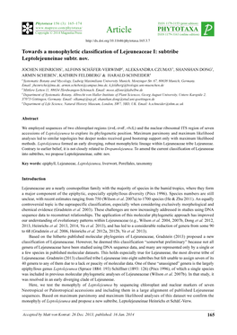 Towards a Monophyletic Classification of Lejeuneaceae I: Subtribe Leptolejeuneinae Subtr