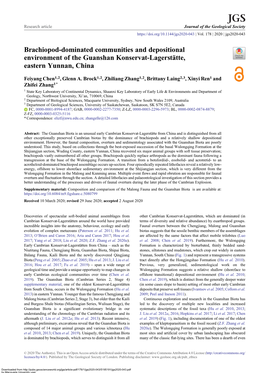 Brachiopod-Dominated Communities and Depositional Environment of the Guanshan Konservat-Lagerstätte, Eastern Yunnan, China