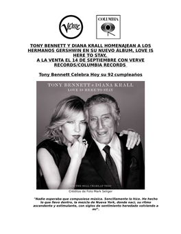 Tony Bennett Y Diana Krall Homenajean a Los Hermanos