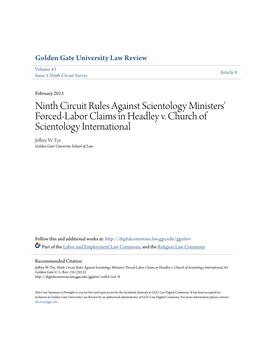 Ninth Circuit Rules Against Scientology Ministers' Forced-Labor Claims in Headley V. Church of Scientology International Jeffrey W