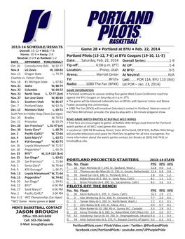 2013-14 Portland Men's Basketball Portland Combined Team Statistics (As of Feb 20, 2014) All Games