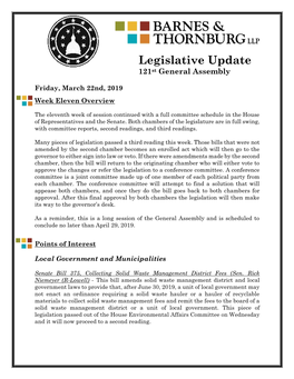 Legislative Update 121St General Assembly