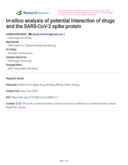 In-Silico Analysis of Potential Interaction of Drugs and the SARS-Cov-2 Spike Protein