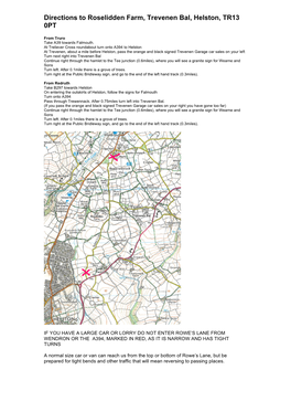 Directions to Roselidden Farm, Trevenen Bal, Helston, TR13 0PT